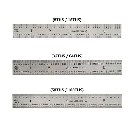 BIG HORN 6-Inch Precision 4R Rigid Stainless-Steel Ruler - (1/8 Inch, 1/16 Inch, 1/32 Inch, 1/64 Inch) 19590